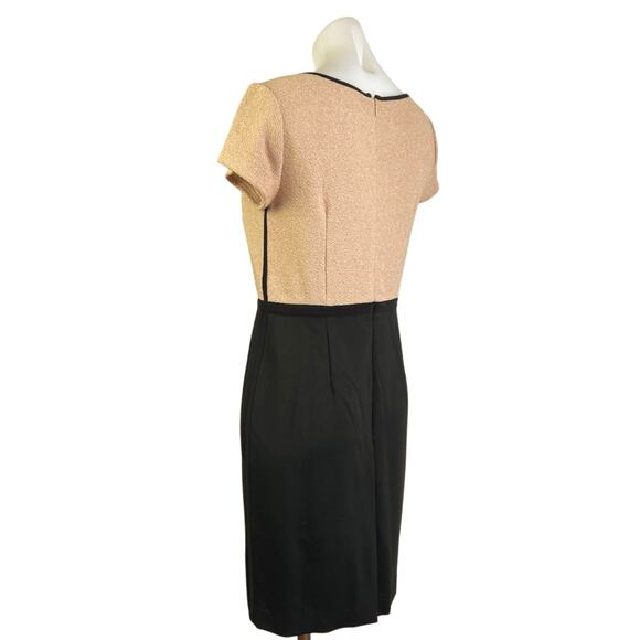 Ann Taylor Tan Black Colorblock Short Sleeve Knee Length Sheath Dress Size S - Picture 2 of 5